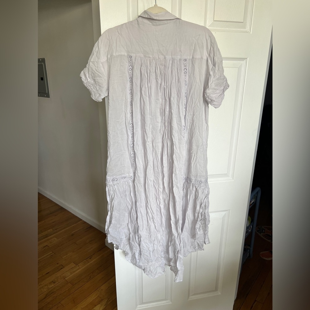 Free People Lilac Button-Down Lace Trim Short Sleeve Tunic Dress - Picture 3 of 3
